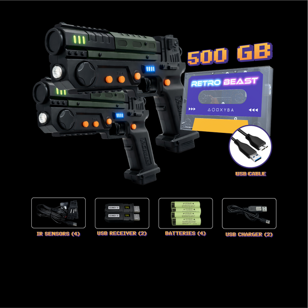 2 Player Set + Retro Beast (500GB) / Black and Blue